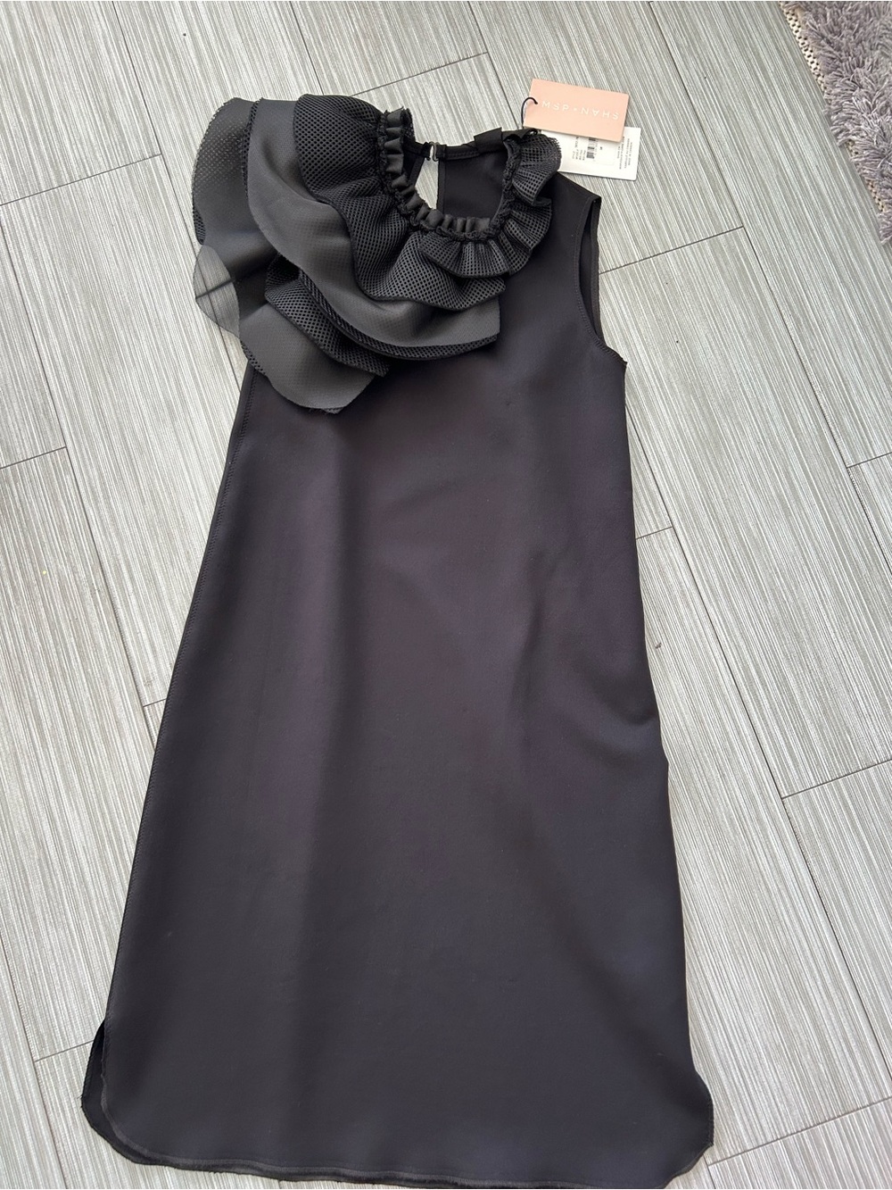 Shan Black Sleeveless Ruffle Neck Dress New with tags unique fashion